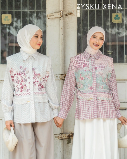 Zysku Xena | Rona Blouse - 5 Warna | Kemeja Atasan Layer Print Batik Inspired Agustusan