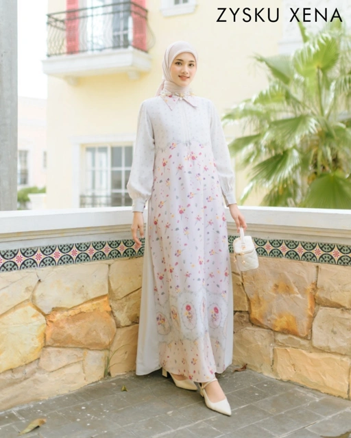 Image of Zysku Xena | Quelene Dress - 3 Warna | Gamis Abaya Wanita Lengan Panjang Busui Friendly Print Raya