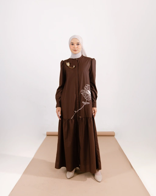 Image of Zysku Xena | Lavatera Dress | Sarimbit Polos Bordir Gamis Kancing Depan Busui Friendly