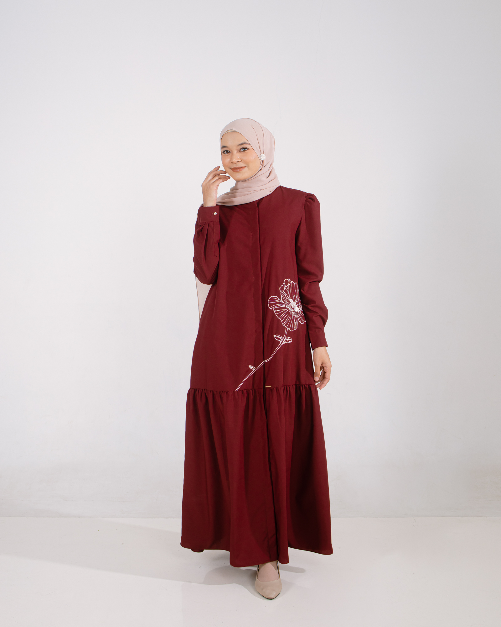 Zysku Xena | Lavatera Dress | Sarimbit Polos Bordir Gamis Kancing Depan Busui Friendly