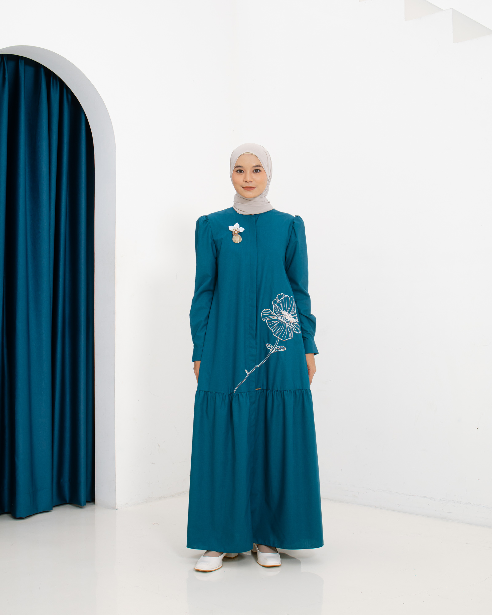 Zysku Xena | Lavatera Dress | Sarimbit Polos Bordir Gamis Kancing Depan Busui Friendly