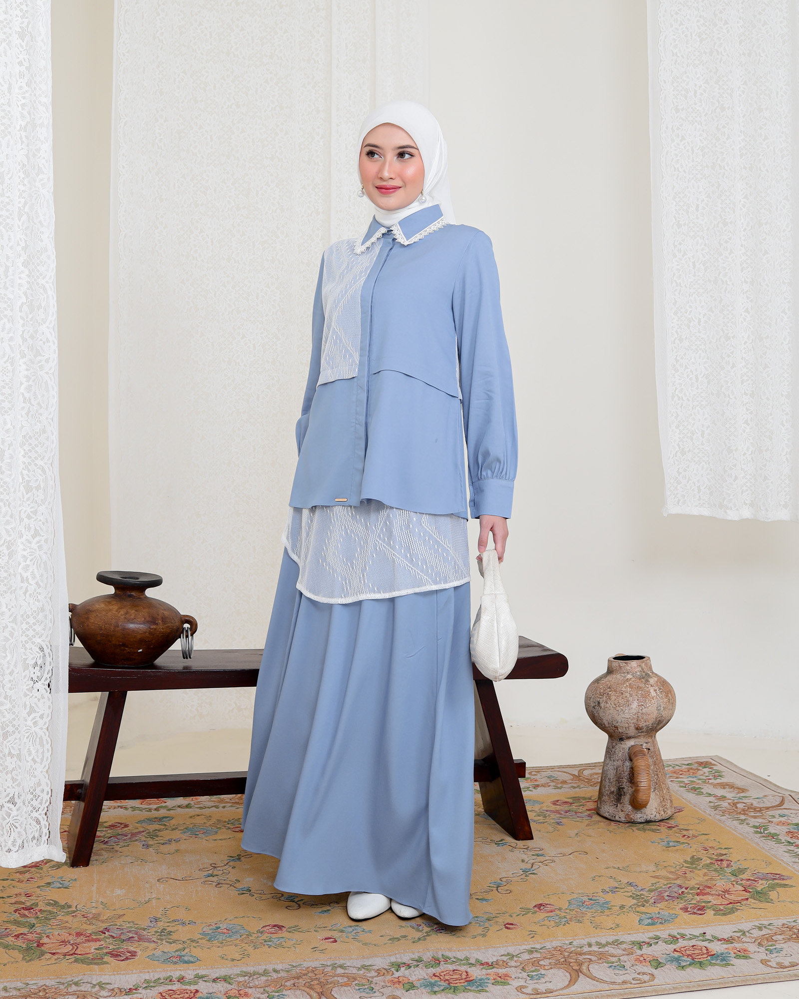 Zysku Xena | Bluey One Set - 2 Warna | Setelan Kemeja Rok Apron Busui Friendly