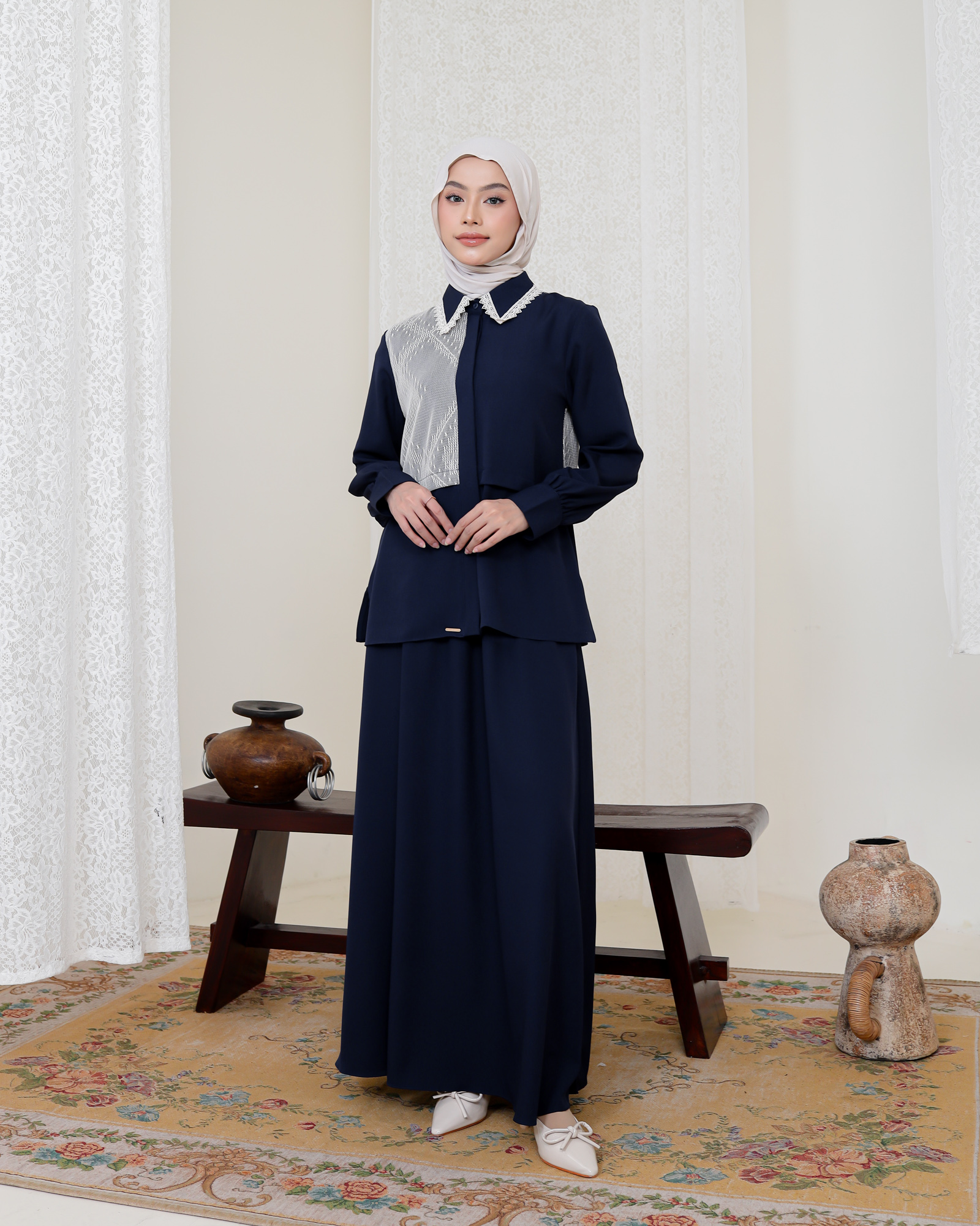 Zysku Xena | Bluey One Set - 2 Warna | Setelan Kemeja Rok Apron Busui Friendly