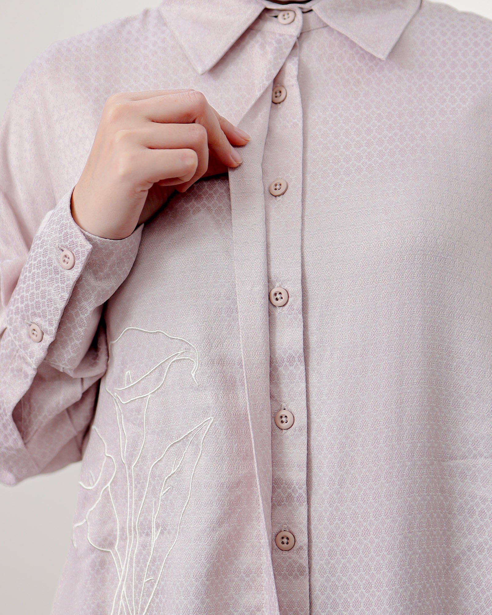 Zysku Xena | Sona Shirt - 5 Warna | Kemeja Filo Bordir Oversize Longgar Lengan Panjang Wanita