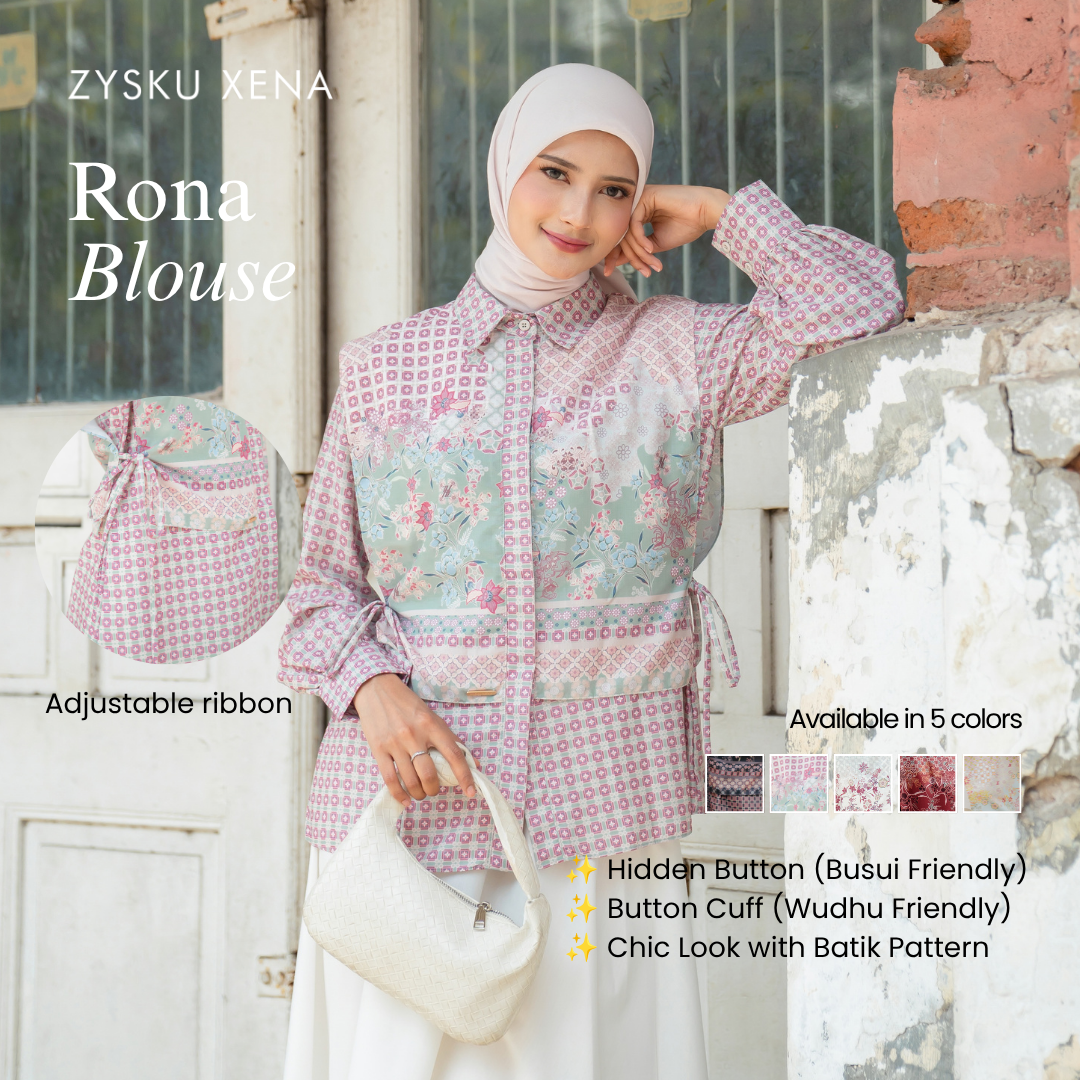 Zysku Xena | Rona Blouse - 5 Warna | Kemeja Atasan Layer Print Batik Inspired Agustusan