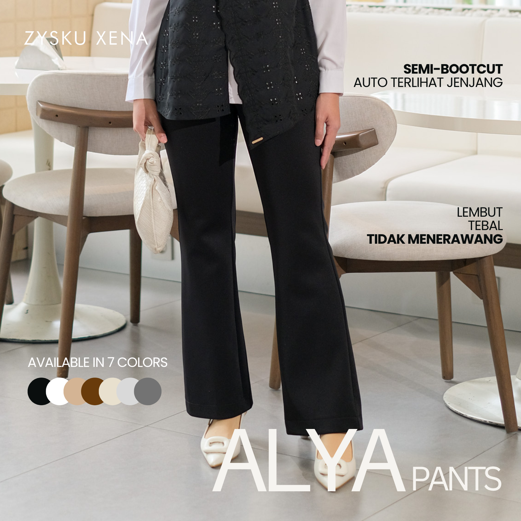 Zysku Xena | Alya Pants  - 16 Warna | Celana Panjang Kerja Kantor Wanita Flare Cutbray Scuba
