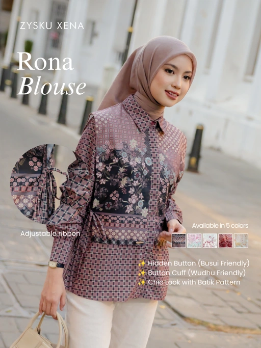 Zysku Xena | Rona Blouse - 5 Warna | Kemeja Atasan Layer Print Batik Inspired Agustusan