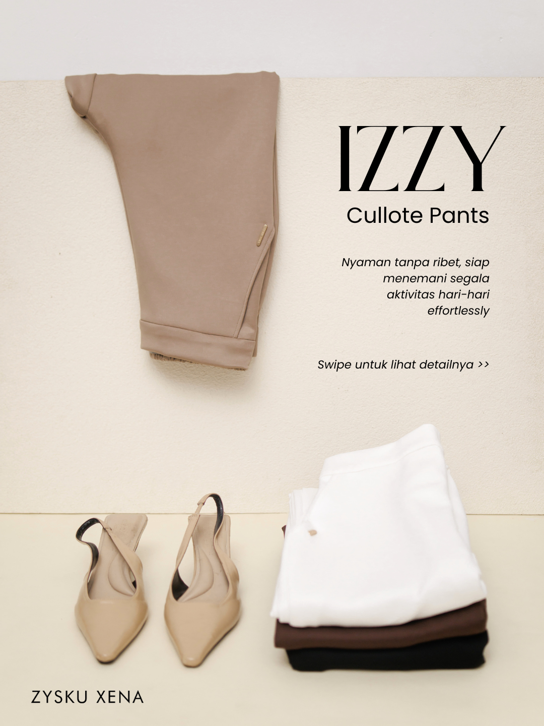 Zysku Xena | Izzy Cullote Pants - 4 Warna | Celana Panjang Kerja Kantor Wanita Wide Leg Kulot Scuba