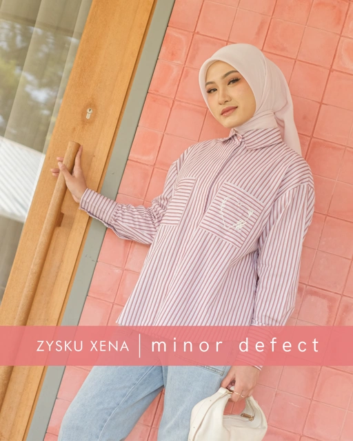 Zysku Xena | Minor Defect | Basic Oversized Striped Shirt - 8 Warna | Kemeja Wanita Lengan Panjang Salur Longgar Casual