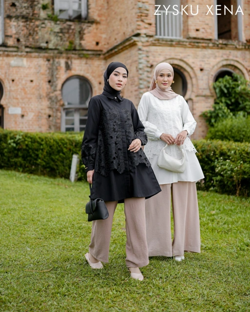 Image of Zysku Xena | Mooi Tunic | Tunik Kemeja Wanita Lengan Panjang Organza Bordir Brokat
