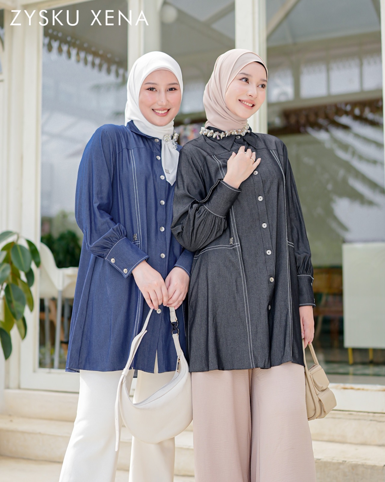Zysku Xena | Isara Tunic  - 3 Warna | Kemeja Tunik Lengan Panjang Wanita Denim Look