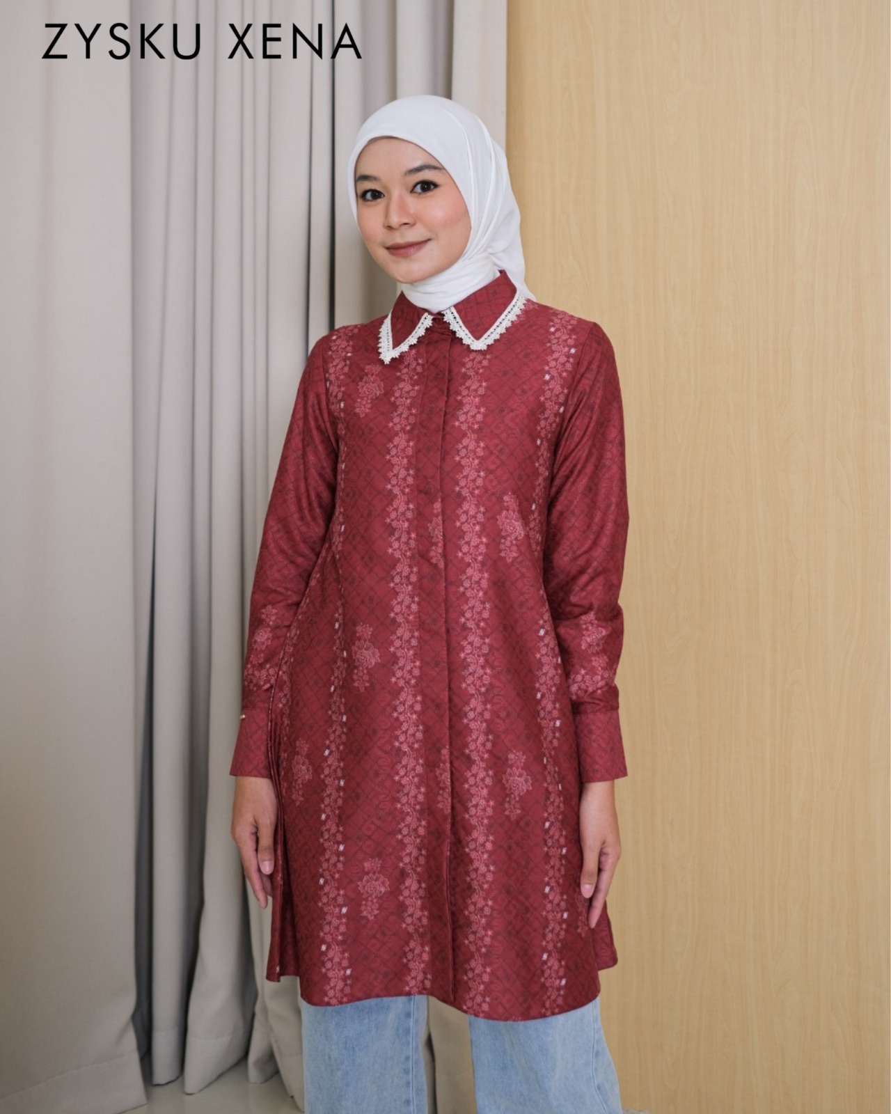 Zysku Xena | Saka Tunic | Kemeja Tunik Agustusan Kerja Motif Kantor Wanita Lengan Panjang