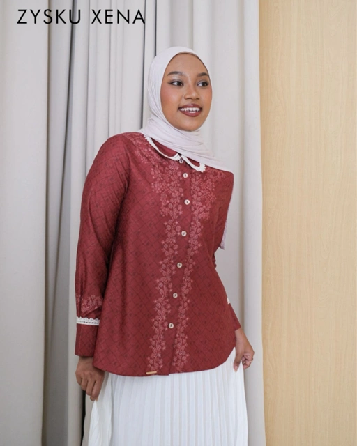 Image of Zysku Xena | Saka Shirt | Kemeja Agustusan Kerja Motif Kantor Wanita Lengan Panjang
