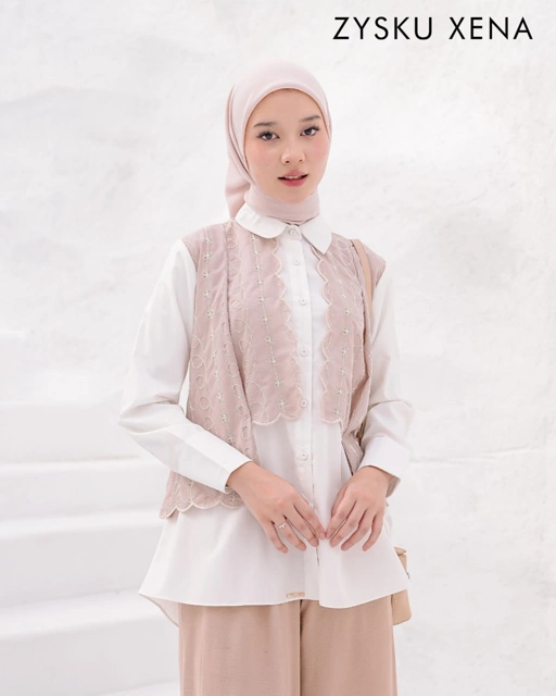 Image of Zysku Xena | Daisy Shirt - 4 Warna | Kemeja Layer Katun Bordir Lengan Panjang Wanita