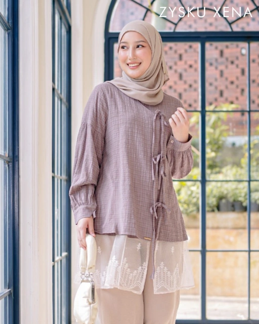 Image of Zysku Xena | Lumea Tunic - 3 Warna | Tunik Atasan Casual Lengan Panjang Wanita Linen Apron Renda