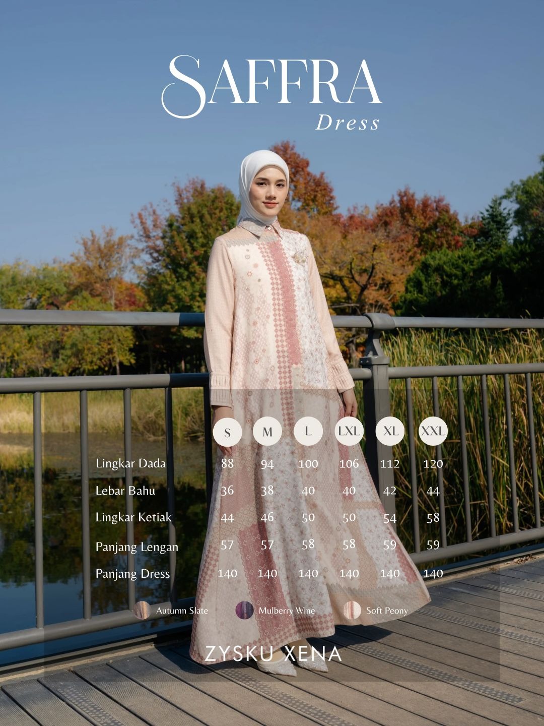 Zysku Xena | Saffra Abaya - 3 Warna | Dress Gamis Print Busui Friendly Lebaran