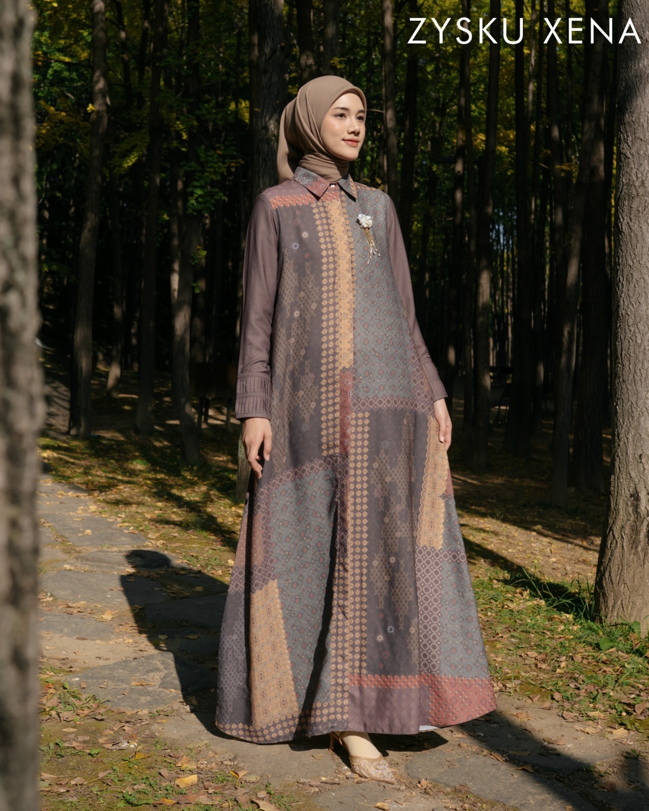 Zysku Xena | Saffra Abaya - 3 Warna | Dress Gamis Print Busui Friendly Lebaran