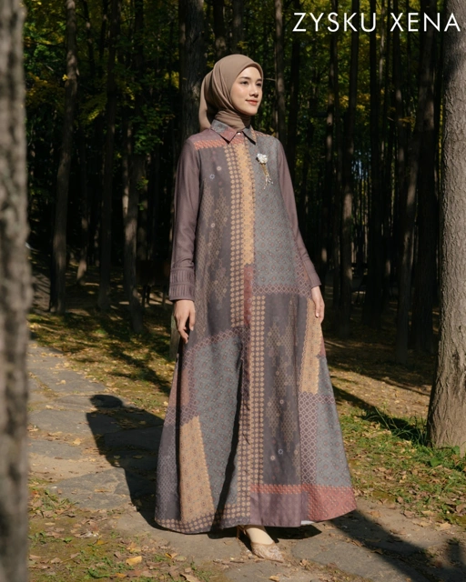 Image of Zysku Xena | Saffra Abaya - 3 Warna | Dress Gamis Print Busui Friendly Lebaran