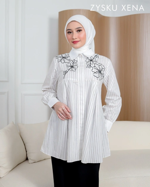 Image of Zysku Xena | Senara Shirt | Kemeja Kantor Katun Lengan Panjang Bordir Wanita