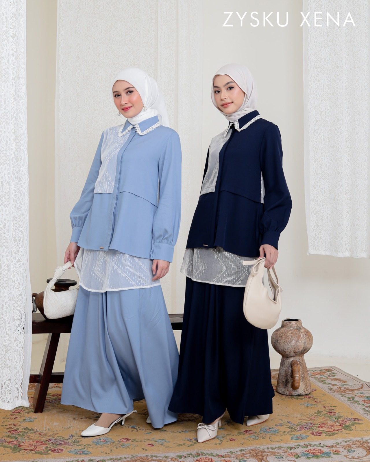 Zysku Xena | Bluey One Set - 2 Warna | Setelan Kemeja Rok Apron Busui Friendly