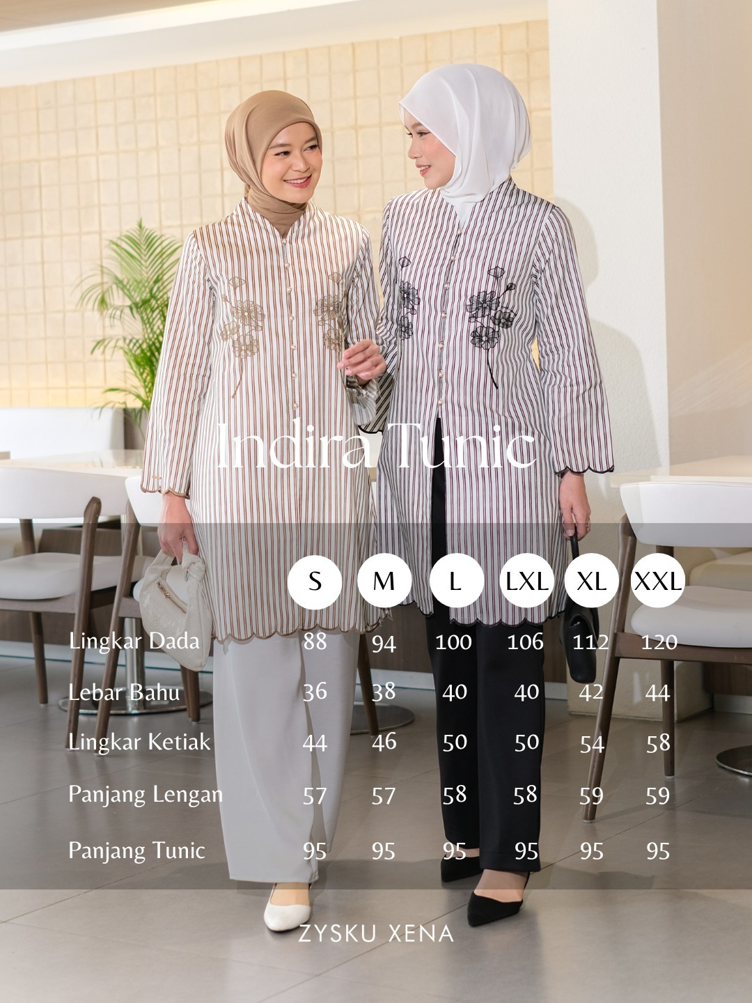Zysku Xena | Indira Tunic - 2 Warna | Atasan Tunik Bordir Lengan Panjang