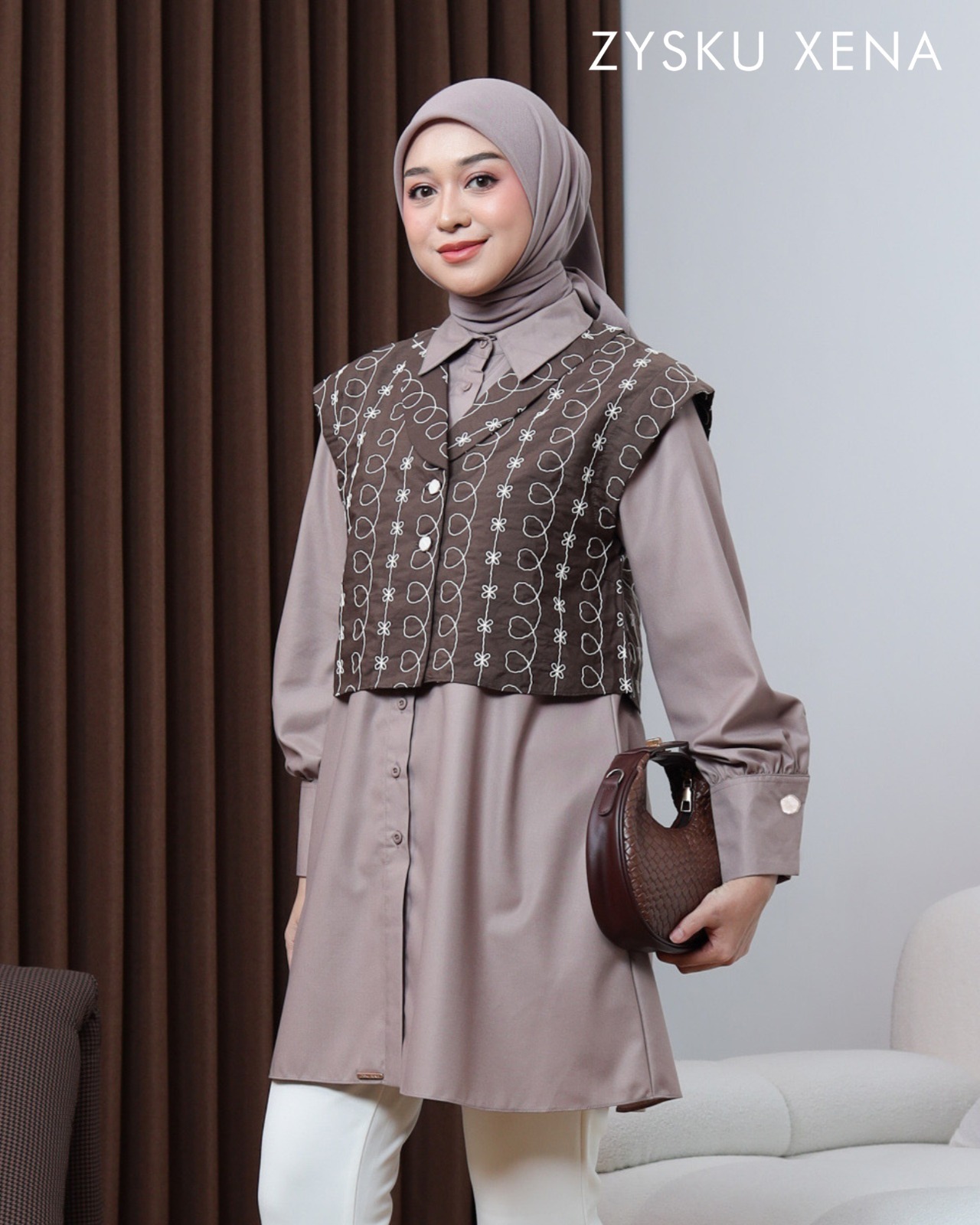 Zysku Xena | Verena Shirt Set - 4 Warna | Set Kemeja Basic Vest Rompi Lengan Panjang Tunik Polos