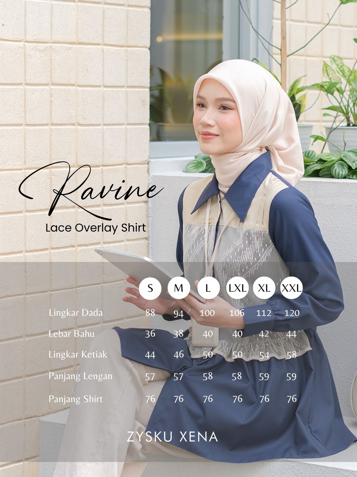 Zysku Xena | Ravine Lace Overlay Shirt - 3 Warna | Kemeja Kantor Formal Wanita Lengan Panjang