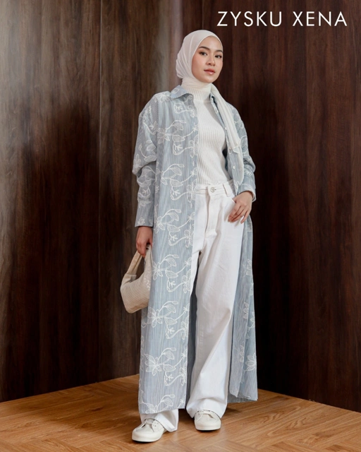 Image of Zysku Xena | Solenne Abaya - 4 Warna | Atasan Luaran Outer Lengan Panjang Stripes Salur Floral