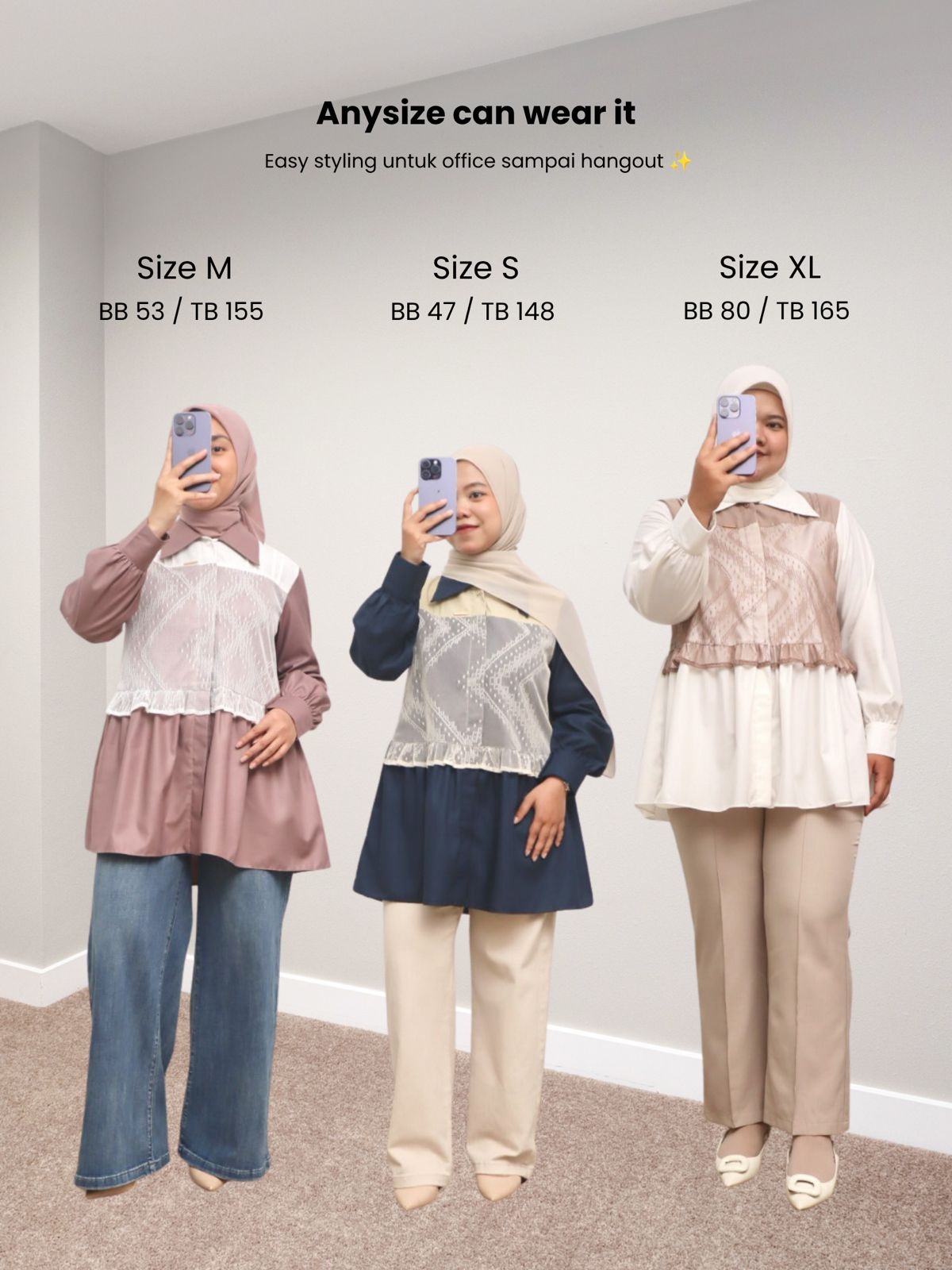 Zysku Xena | Ravine Lace Overlay Shirt - 3 Warna | Kemeja Kantor Formal Wanita Lengan Panjang