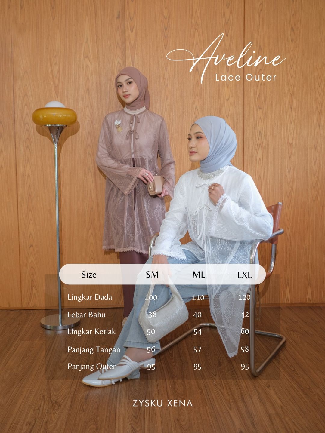 Zysku Xena | Aveline Lace Outer - 3 Warna | Luaran Cardigan Panjang Brokat