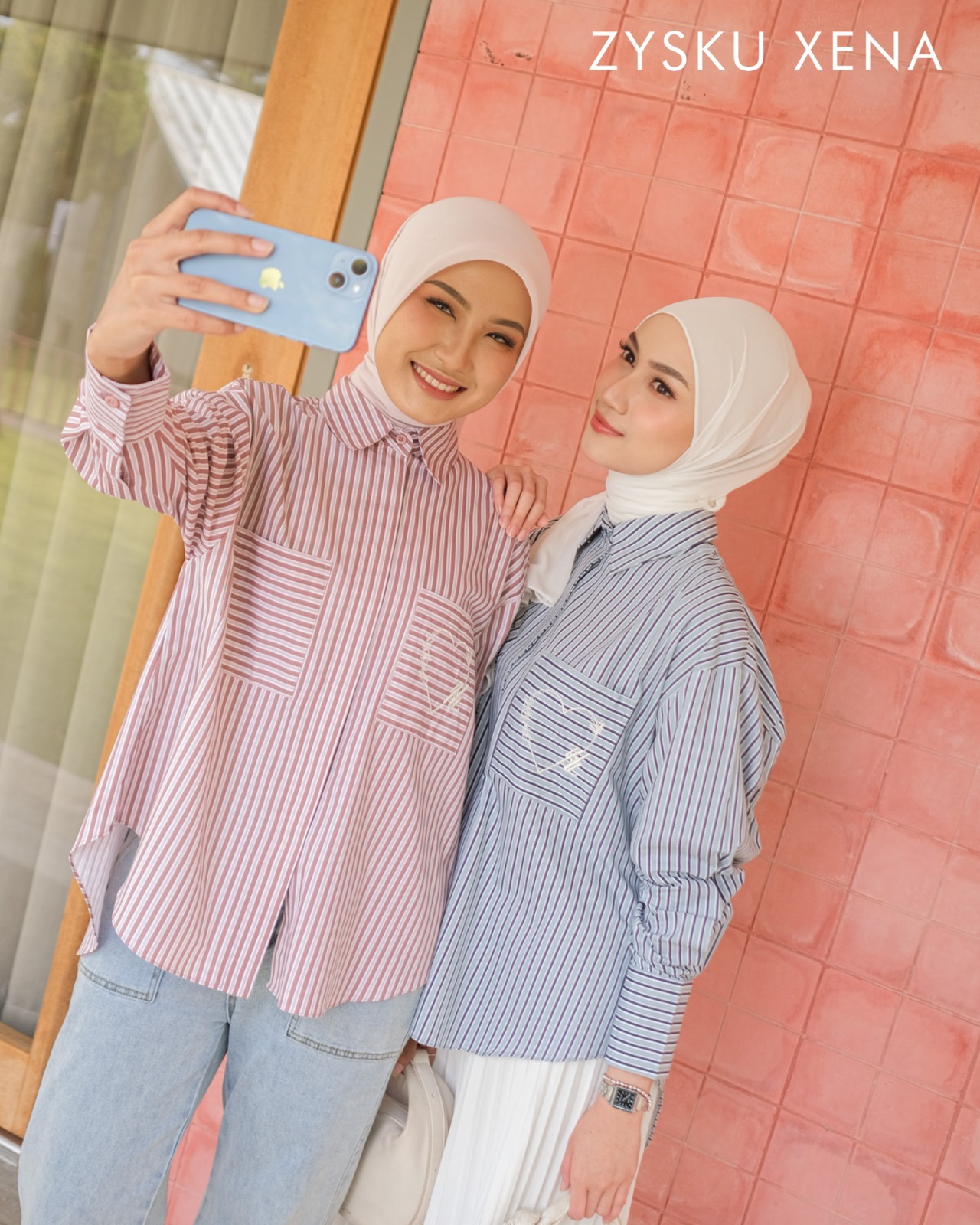 Zysku Xena | Basic Oversized Striped Shirt - 8 Warna | Kemeja Wanita Lengan Panjang Salur Longgar Casual