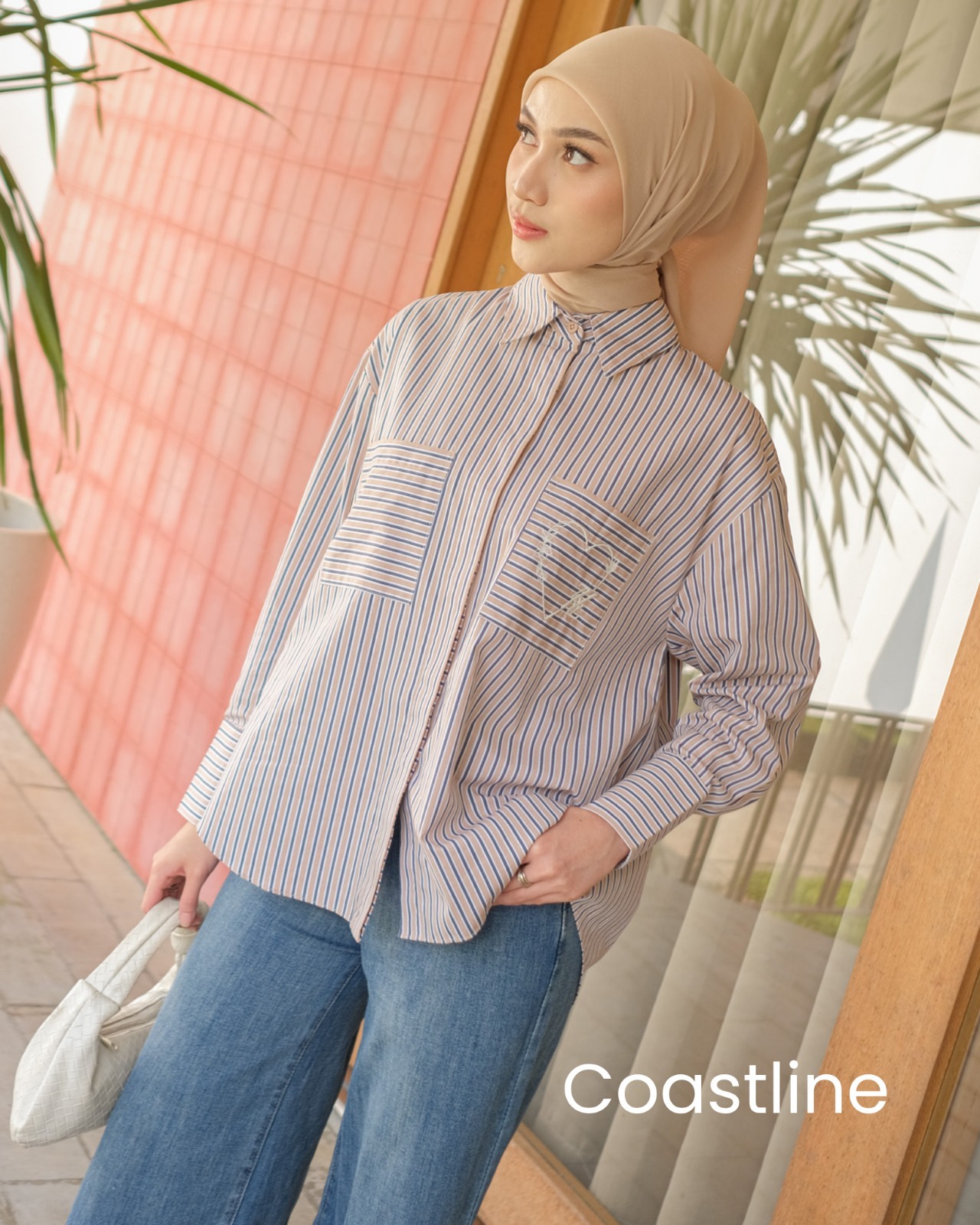 Zysku Xena | Basic Oversized Striped Shirt - 8 Warna | Kemeja Wanita Lengan Panjang Salur Longgar Casual