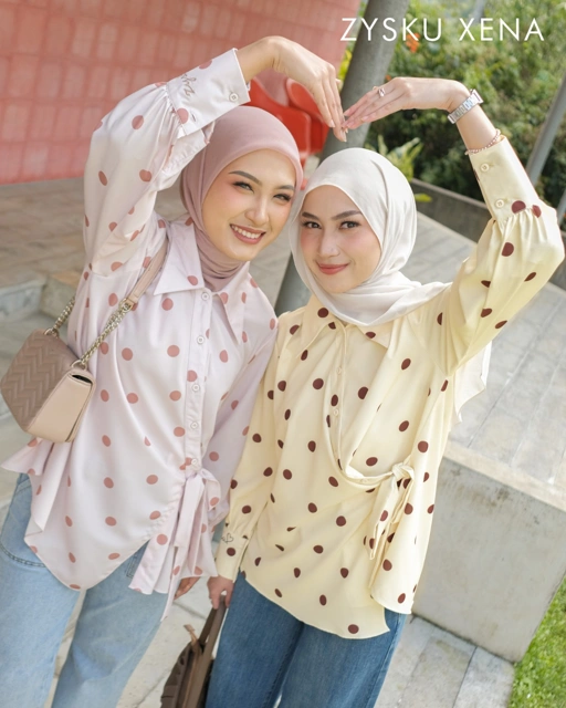 Zysku Xena | Nerine Blouse - 5 Warna | Atasan Kemeja Polkadot Casual