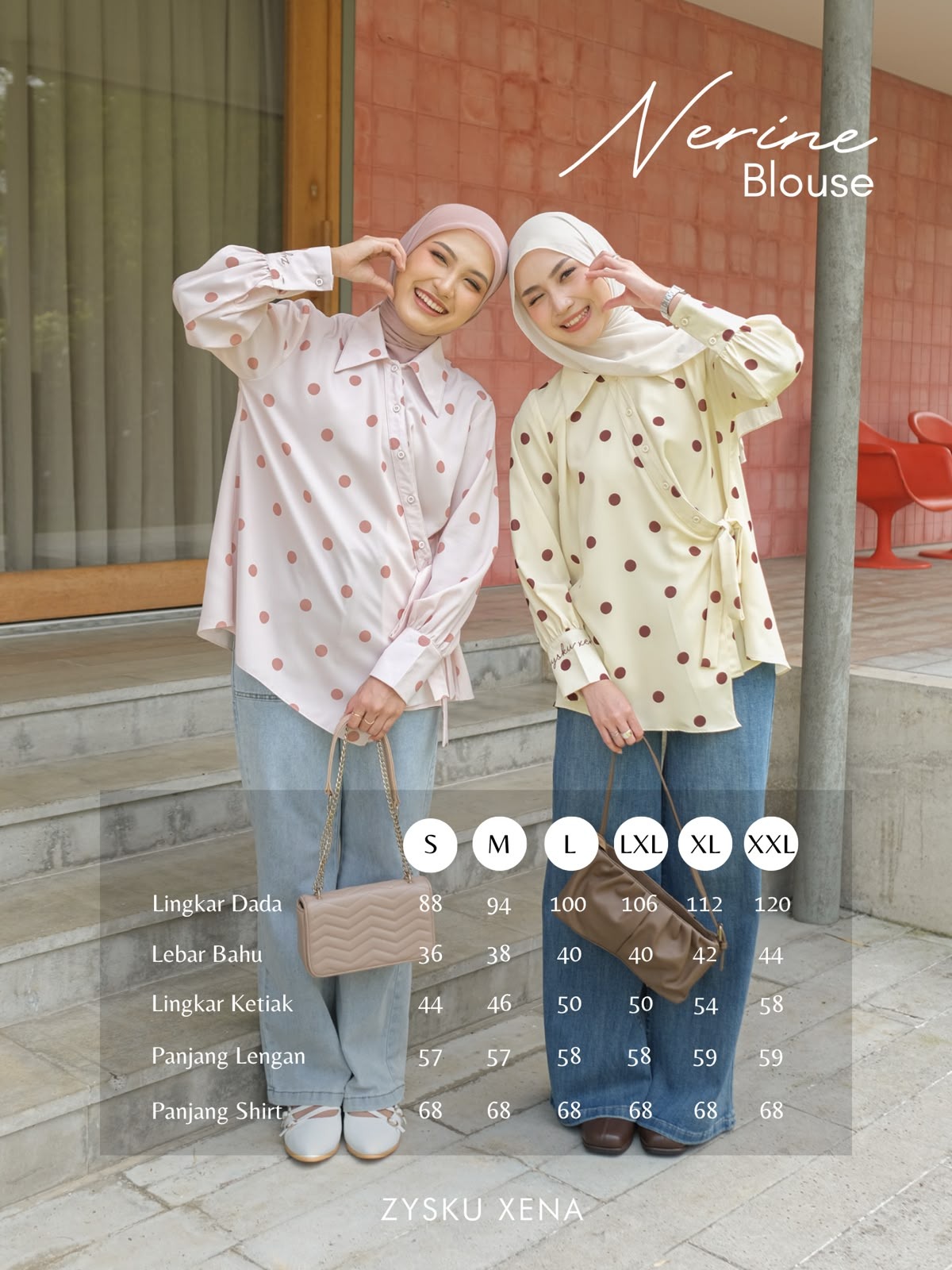 Zysku Xena | Nerine Blouse - 5 Warna | Atasan Kemeja Polkadot Casual