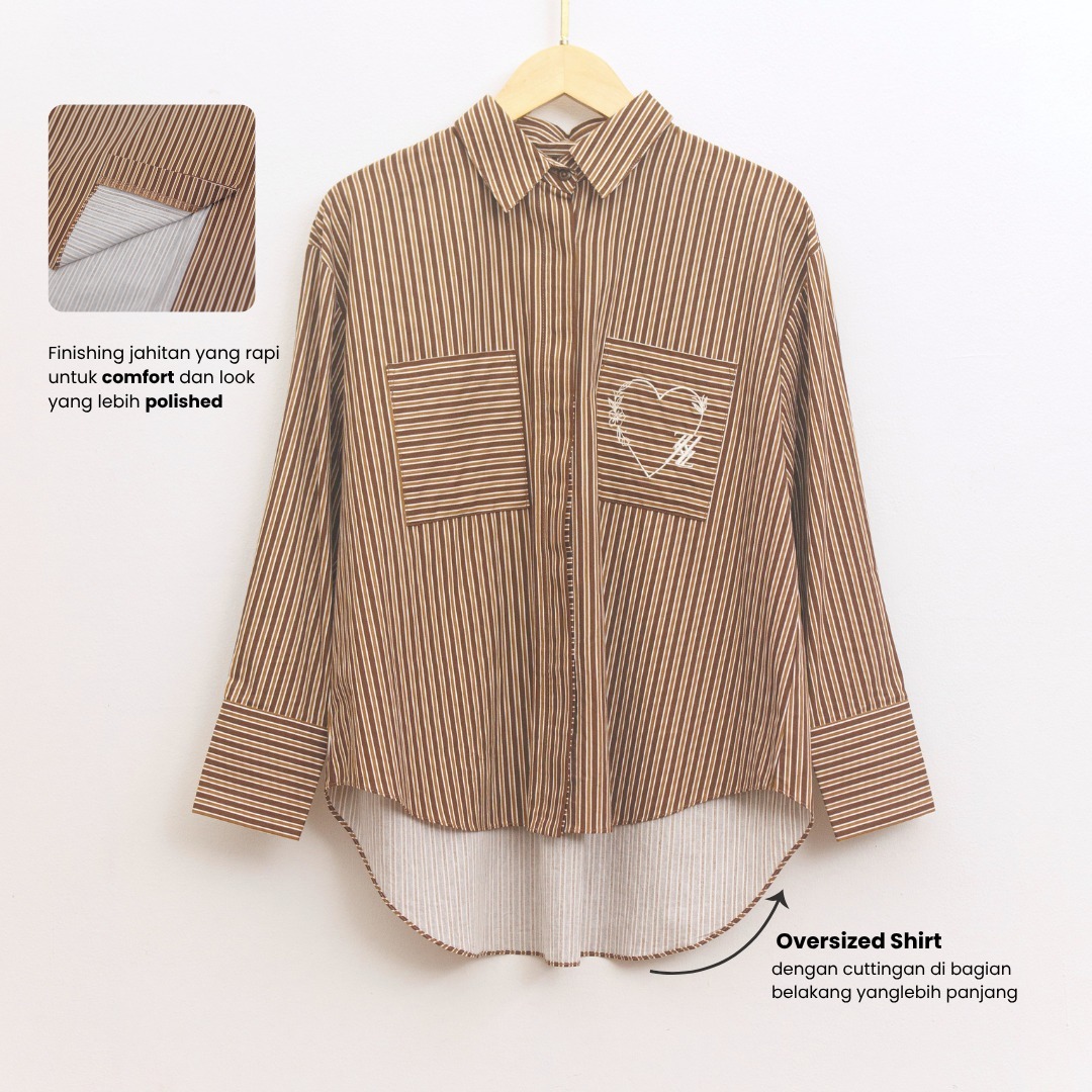 Zysku Xena | Basic Oversized Striped Shirt - 8 Warna | Kemeja Wanita Lengan Panjang Salur Longgar Casual