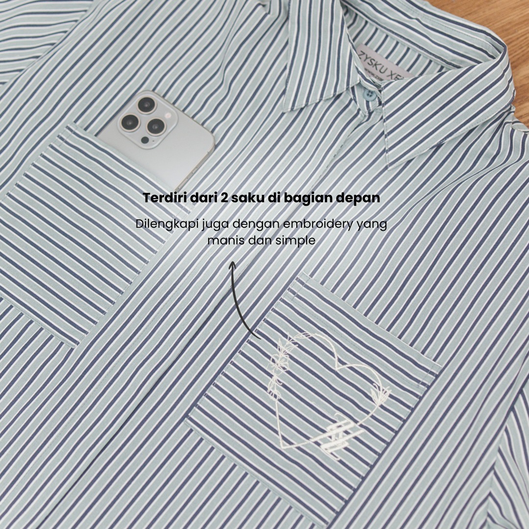 Zysku Xena | Basic Oversized Striped Shirt - 8 Warna | Kemeja Wanita Lengan Panjang Salur Longgar Casual