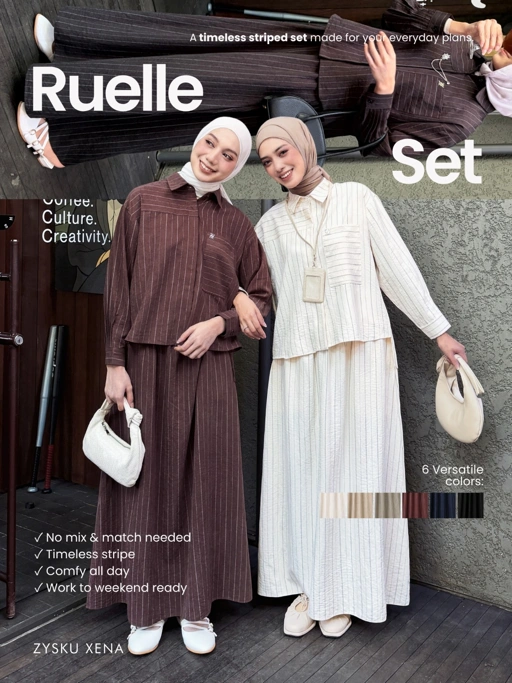 Zysku Xena - Ruelle One Set - 6 Warna | Setelan Kemeja dan Rok Salur Oversize