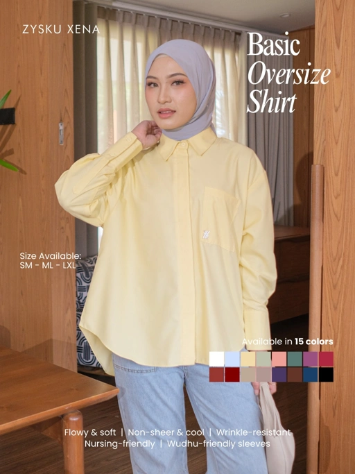 Zysku Xena | Basic Oversized Shirt - 15 Warna | Kemeja Kerja Polos Kantor Wanita Lengan Panjang Anti Kusut
