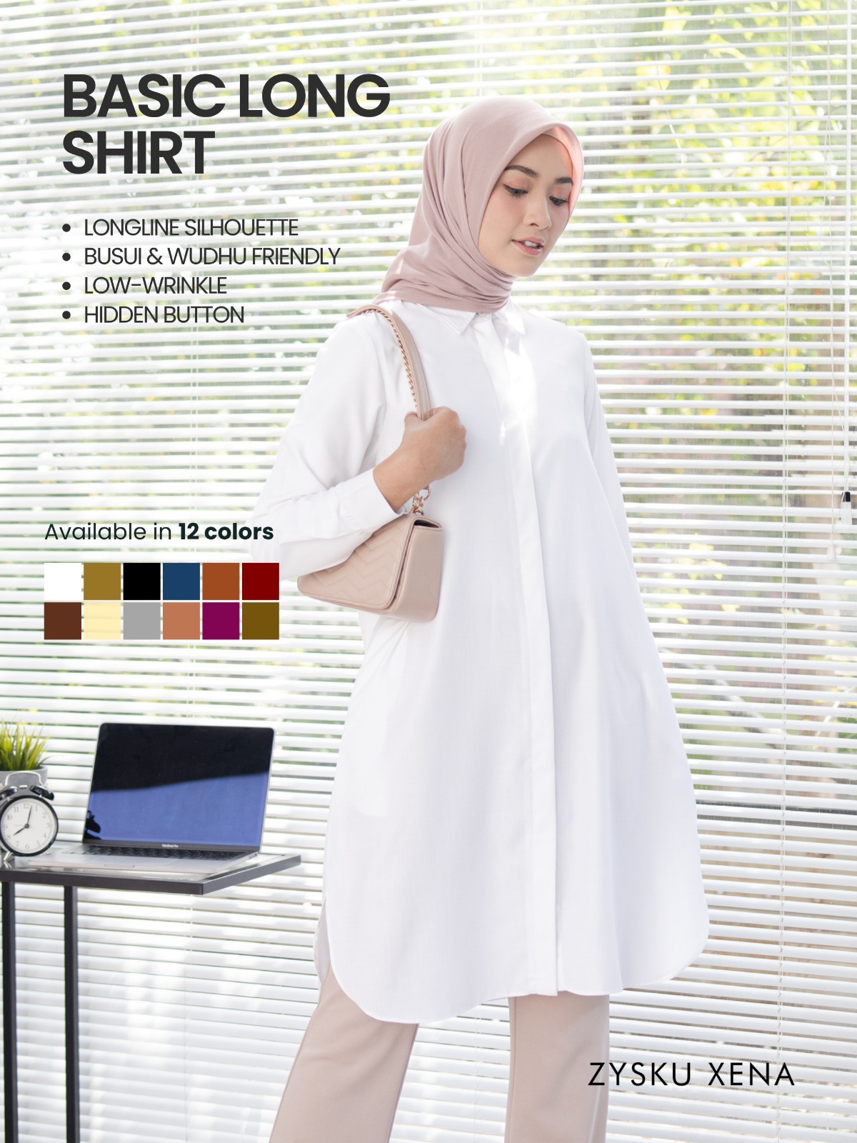 Zysku Xena | Basic Long Shirt - 9 Warna | Kemeja Kerja Polos Kantor Wanita Lengan Panjang