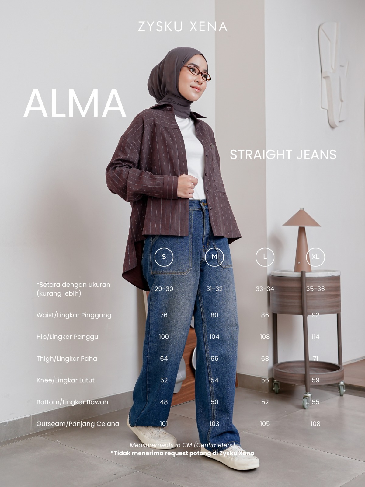 Zysku Xena | Alma Straight Jeans - 3 Warna | Celana Denim Lurus Longgar