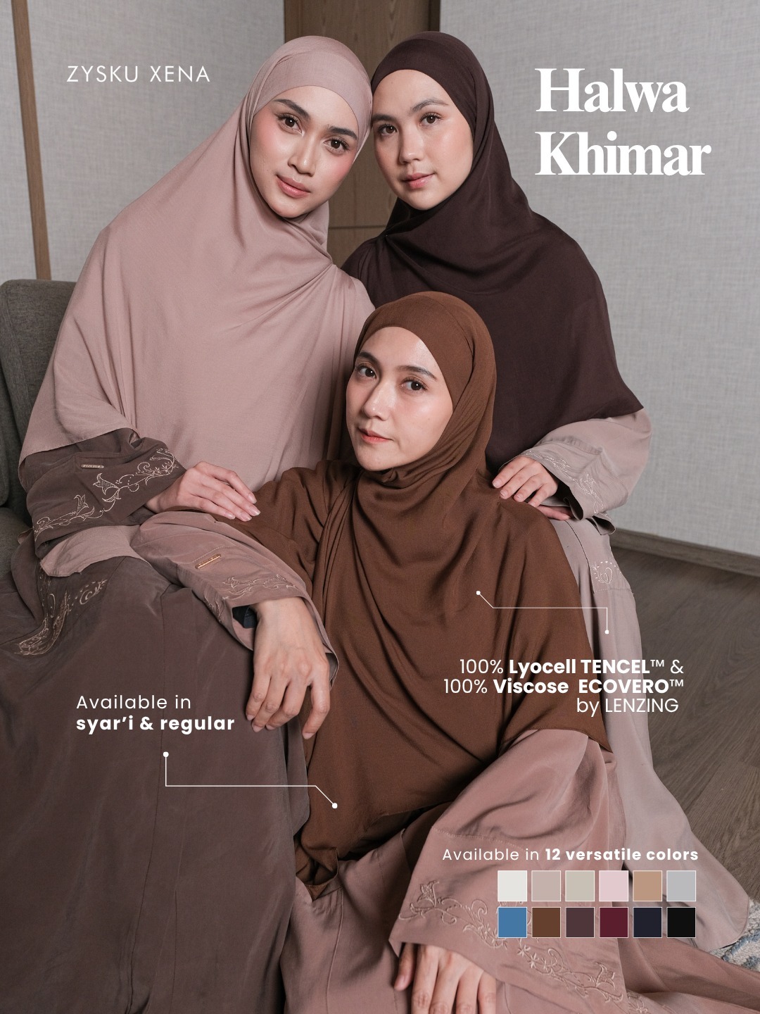 Zysku Xena | Halwa Khiban - 12 Warna | Khimar Bandana Lyocell Tencel & Ecovero Syari x Nisacookie