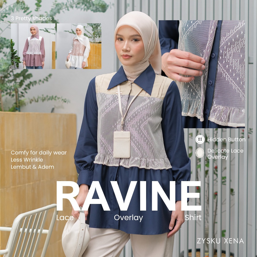 Zysku Xena | Ravine Lace Overlay Shirt - 3 Warna | Kemeja Kantor Formal Wanita Lengan Panjang