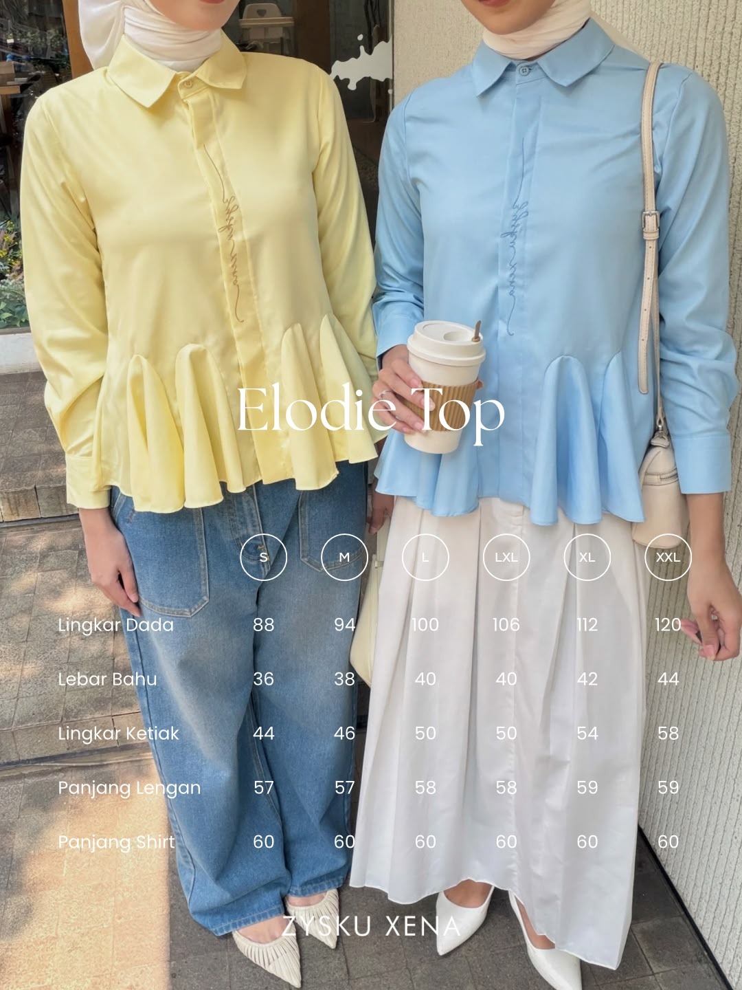Zysku Xena | Elodie Top - 5 Warna | Atasan Peplum Lengan Panjang