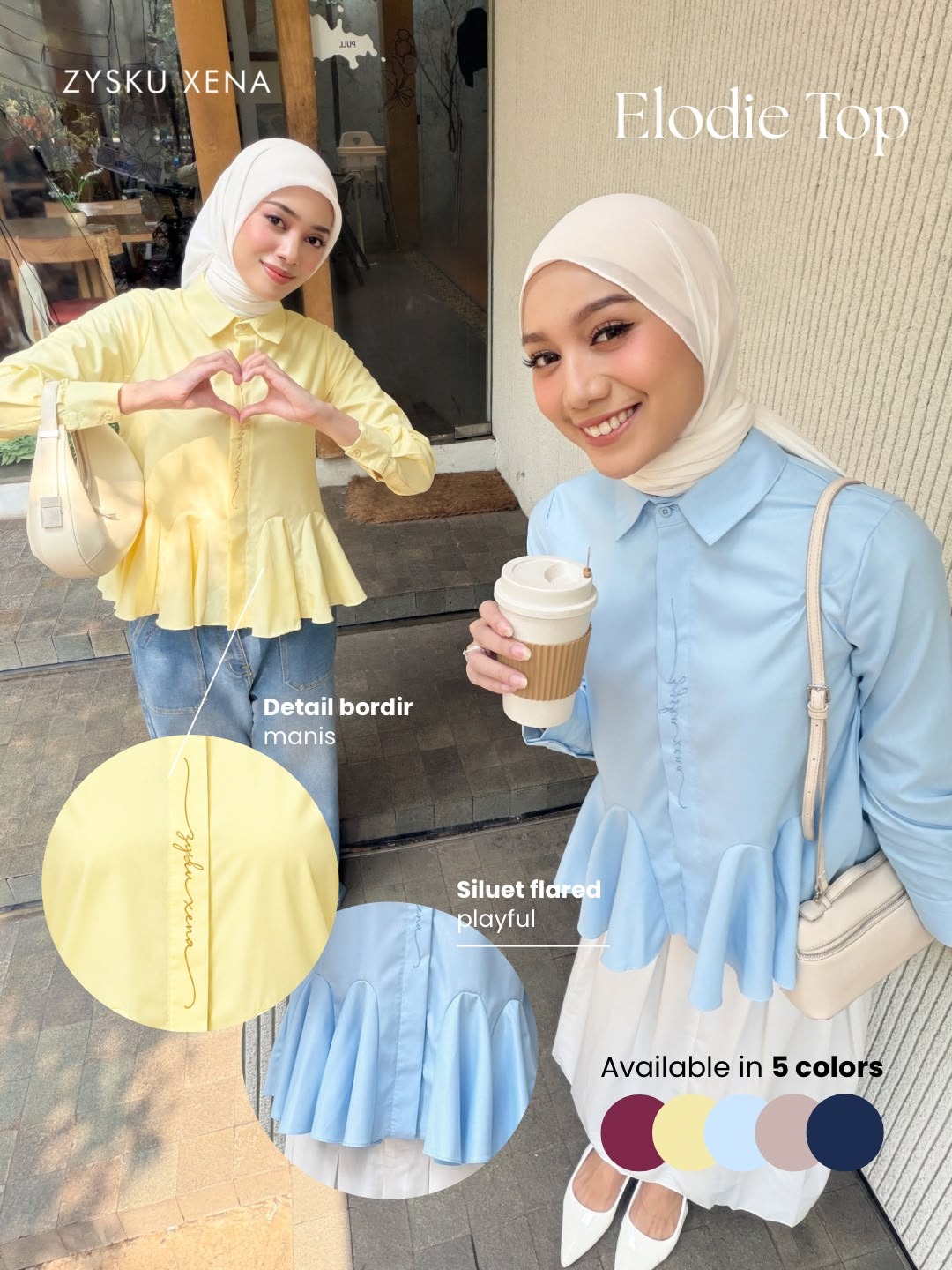 Zysku Xena | Elodie Top - 5 Warna | Atasan Peplum Lengan Panjang