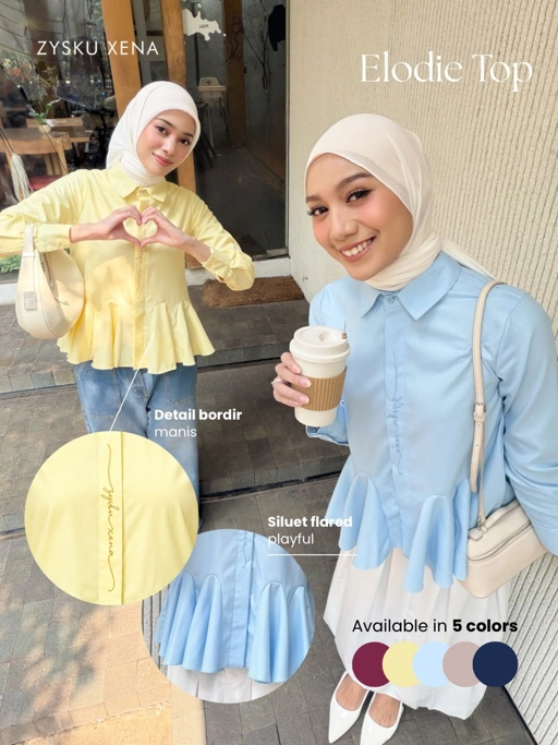 Zysku Xena | Elodie Top - 5 Warna | Atasan Peplum Lengan Panjang