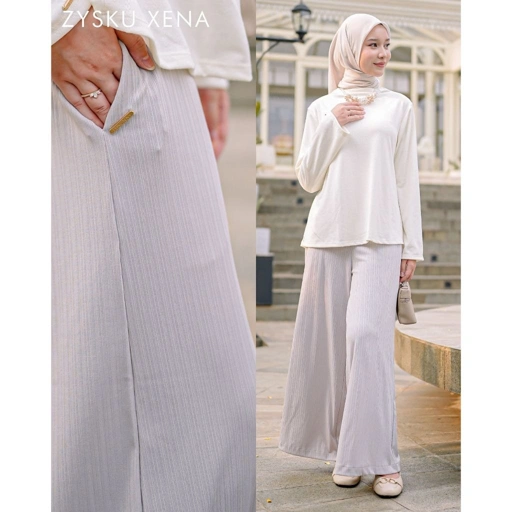 Image of Zysku Xena | River Cullote Pants - 5 Warna | Celana Kulot Sapporo Knit Full Karet Pinggang Wanita