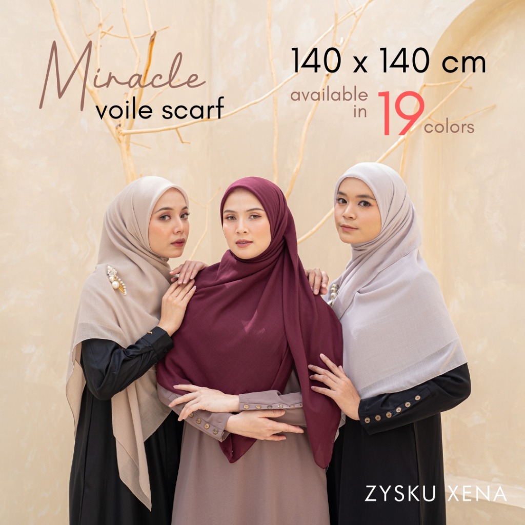 Zysku Xena | Miracle Voile Scarf Syari Jahit Tepi -19 warna | Kerudung Voal Segi Empat Besar Syari 140cm