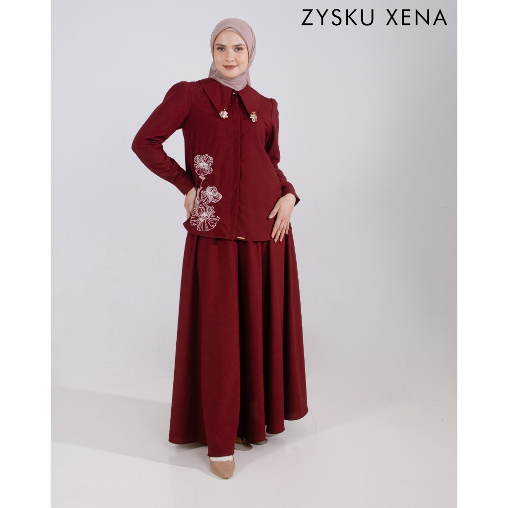 Zysku Xena | Lavatera One Set Shirt & Skirt | Sarimbit Polos Bordir Atasan Rok Setrok Busui Friendly