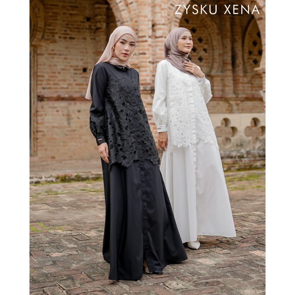 Zysku Xena | Mooi Abaya | Dress Kemeja Wanita Lengan Panjang Organza Bordir Brokat