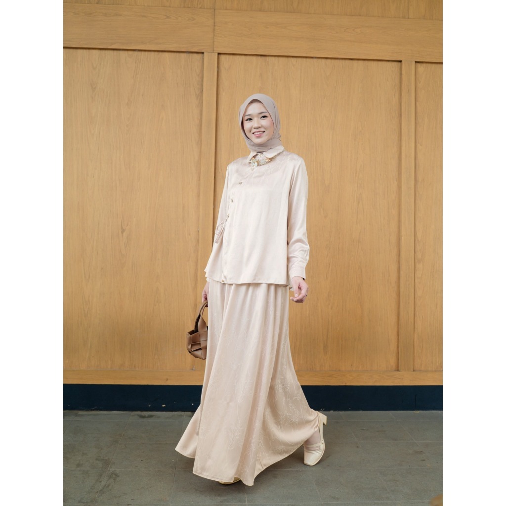 Zysku Xena | Eshal One Set | Atasan Rok Pinggang Karet Setrok Busui Friendly Motif Jacquard